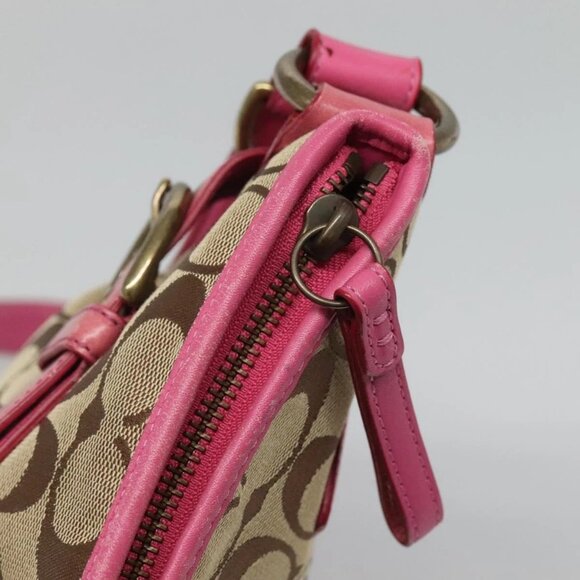 Coach Signature Shoulder Bag Canvas Beige Pink Auth bs24115 - Picture 9 of 16